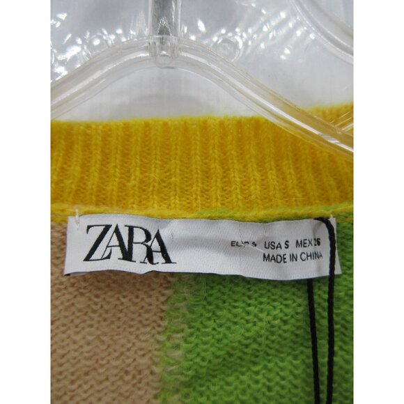 Zara Sweater Small Yellow Alpaca Crop Pullover Patches Colorful NEW - Picture 8 of 11